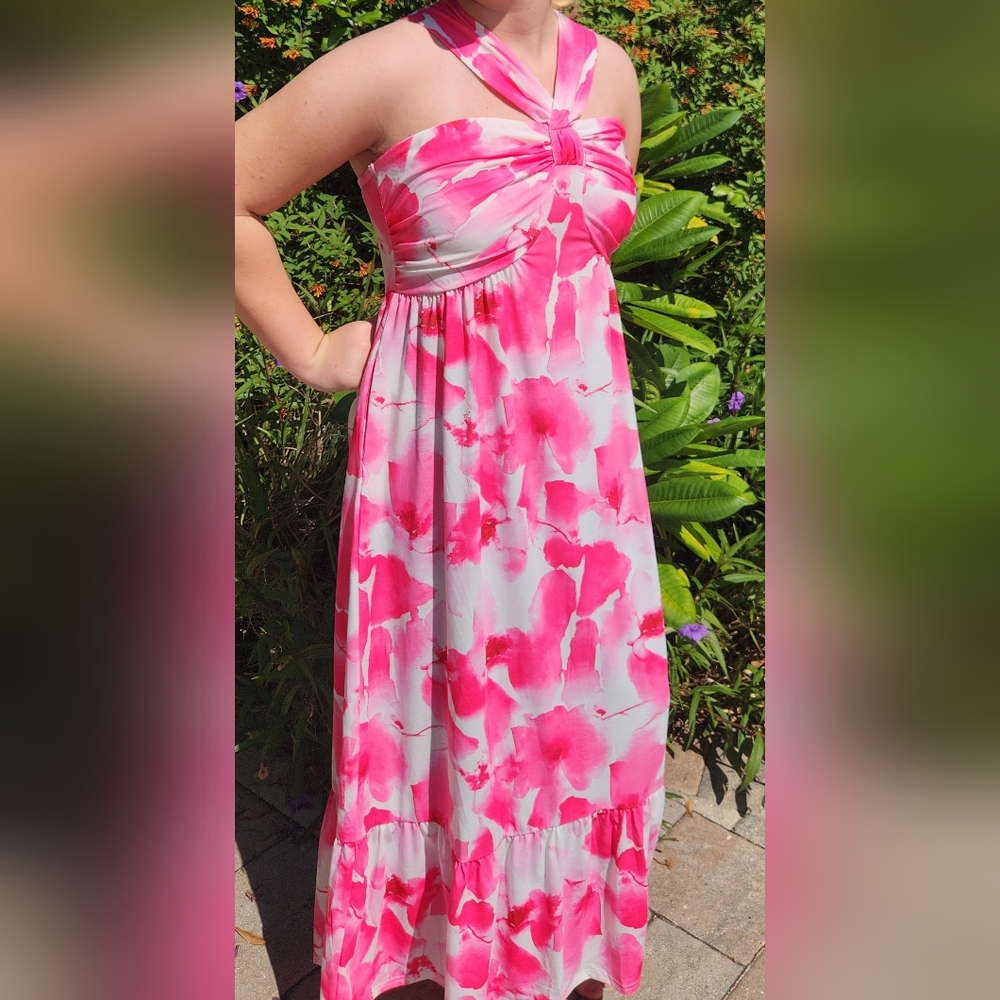 Grace Karin Pink Floral Dress. New With Tags! Beautiful &  Flowy! Vacay Dress!